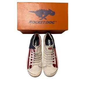 Rocket Dog Jointusacv Womens 10 Joint USA Flag Canvas Slip On Sneakers Off White